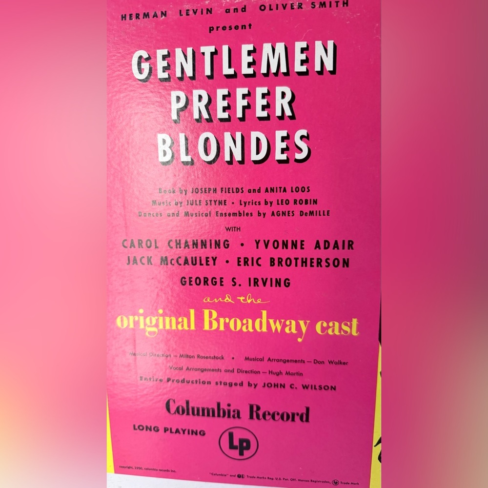 Gentlemen Prefer Blondes Original Broadway Cast Vinyl - Pink & Yellow Cover - Picture 3 of 8